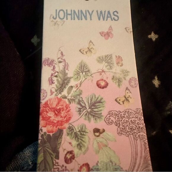 Johnny Was Nazareth Black Gauze Tunic Top with Colorful Accents. - Picture 6 of 9